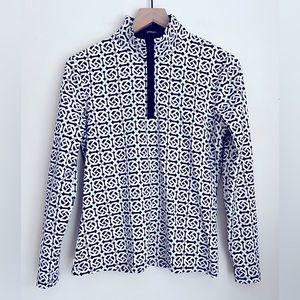 J. McLaughlin women Bedford 1/4 Zip geo print Top Catalina Cloth long sleeve L
